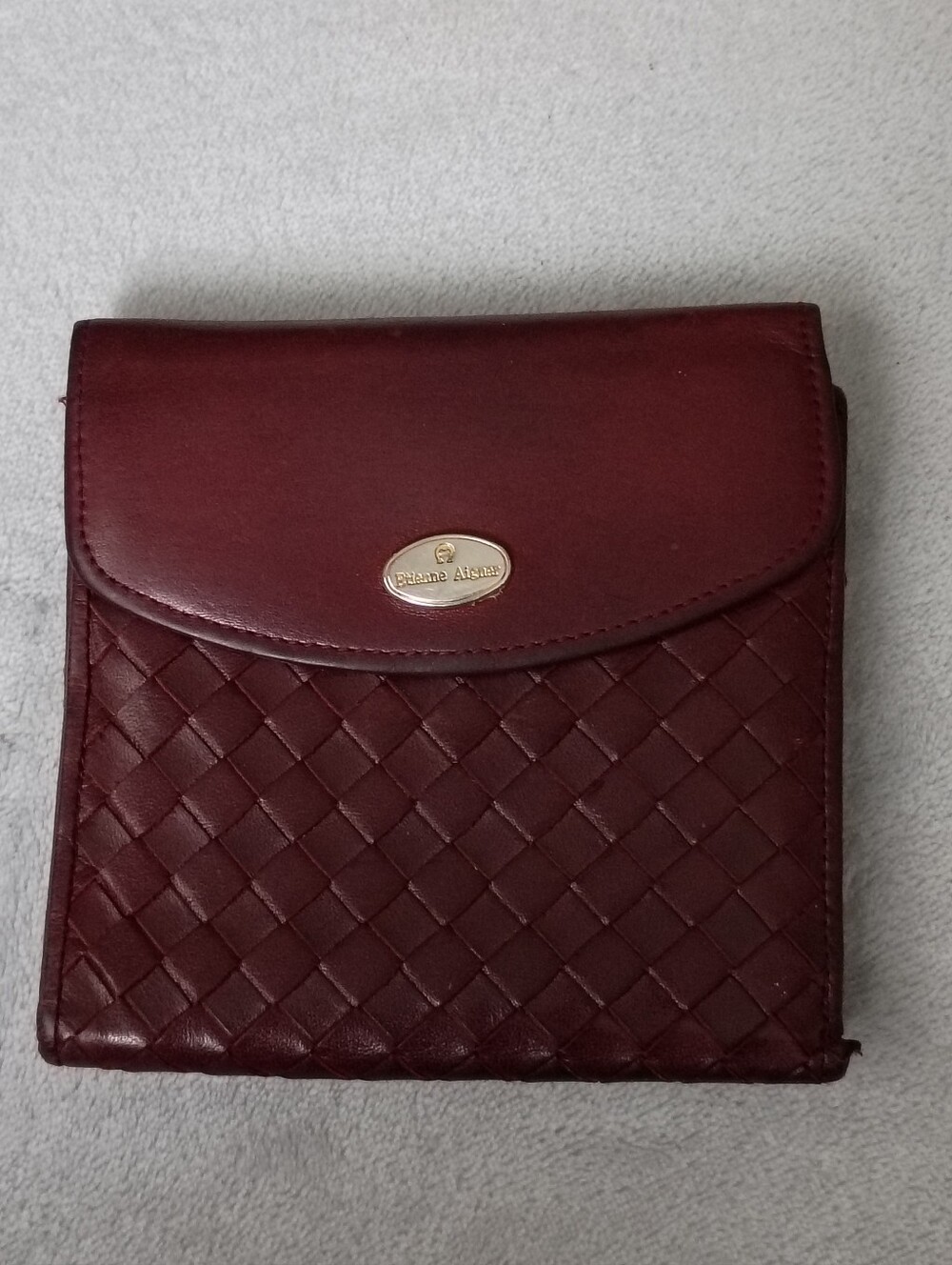 Vintage Attiene Aigner Leather Basket Weave Flip Top Wallet